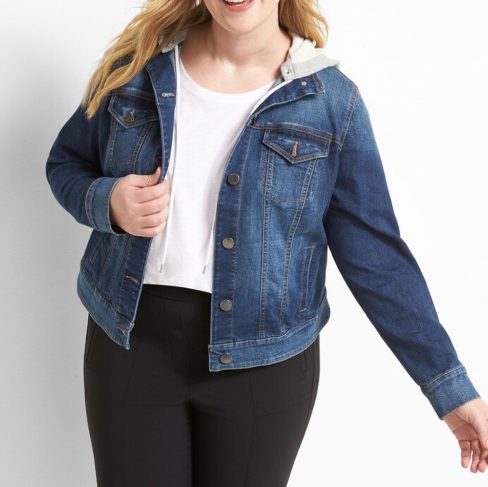 Denim Jacket with Grey Knit Hood